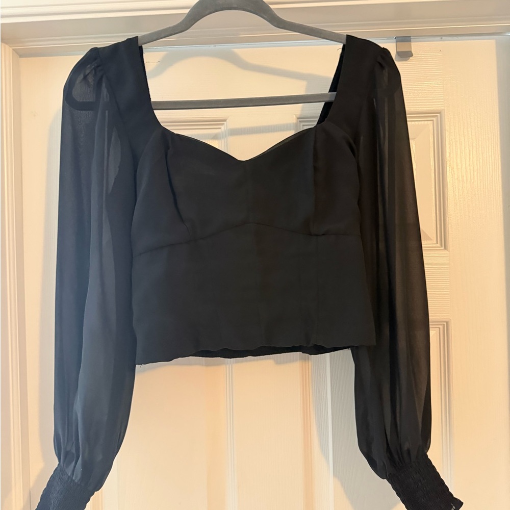 Abercrombie & Fitch Black Sheer-Long Sleeve Cropped Top